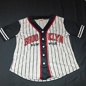 Brooklyn Striped Baseball Tee for Kids - White & Black with Red Trim